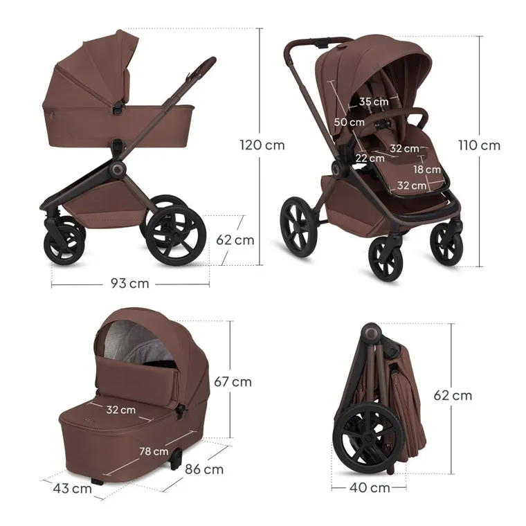 Lionelo, Freya, wózek wielofunkcyjny, składana gondola, 2w1, brown chocolate