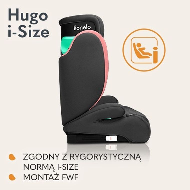 Lionelo, Hugo, I-size, fotelik samochodowy, Pink Baby, 100-150 cm