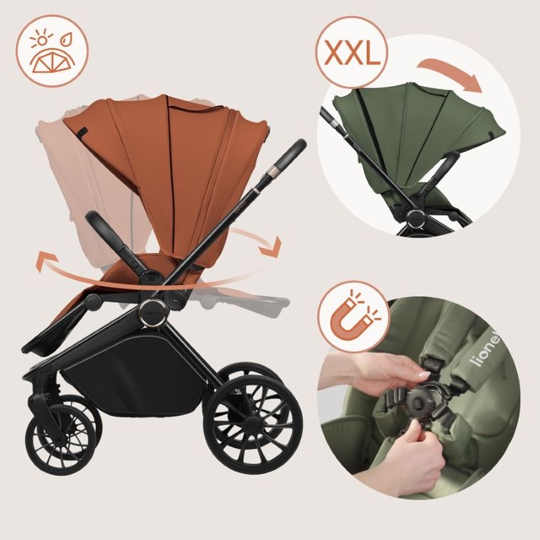 Lionelo, Mika Plus, wózek wielofunkcyjny, 3w1, Brown Rust