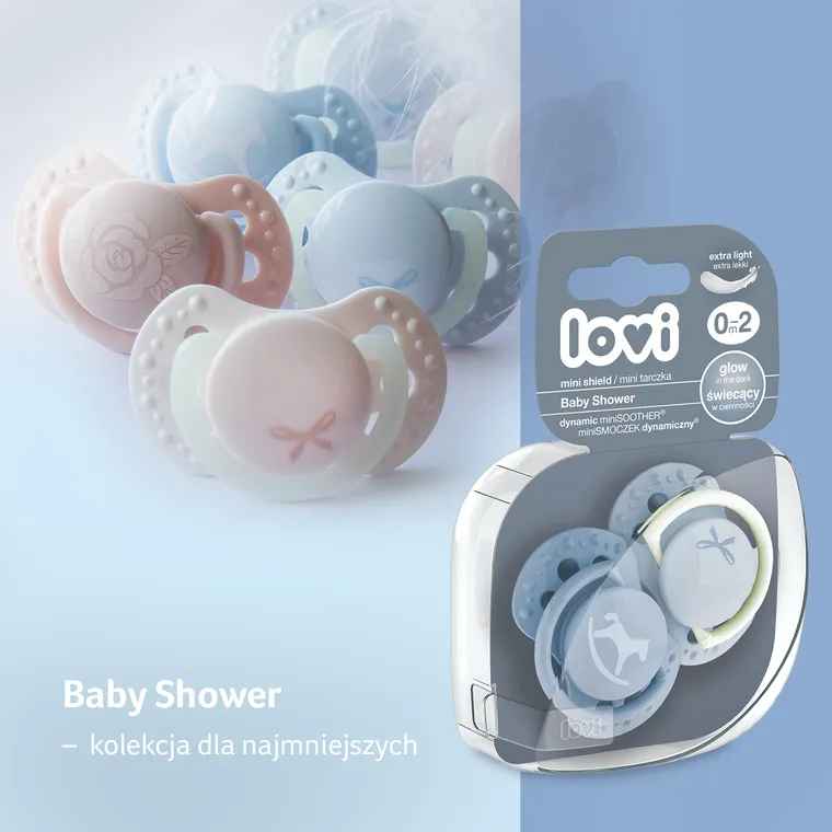 Lovi, Baby Shower Boy, smoczek silikonowy, dynamiczny, 0-2m, 2 szt.