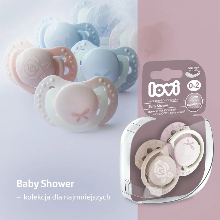Lovi, Baby Shower Girl, smoczek silikonowy, dynamiczny, 0-2m, 2 szt.