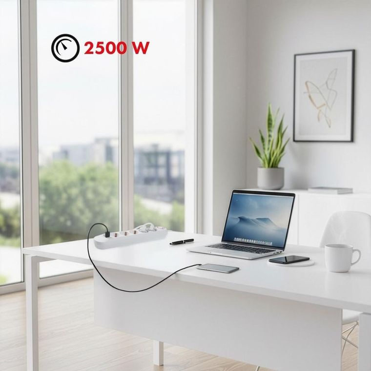 Maclean, listwa zasilająca, 5 gniazd, 3xUSB, 110-240V, AC 50/60HZ, 2.1A, 2500W, biała, 1,5m, MCE395 W