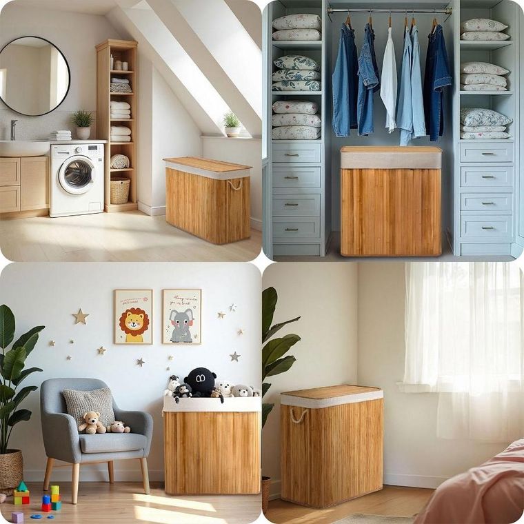 Massido, bambusowy kosz na pranie z pokrywą, 150l