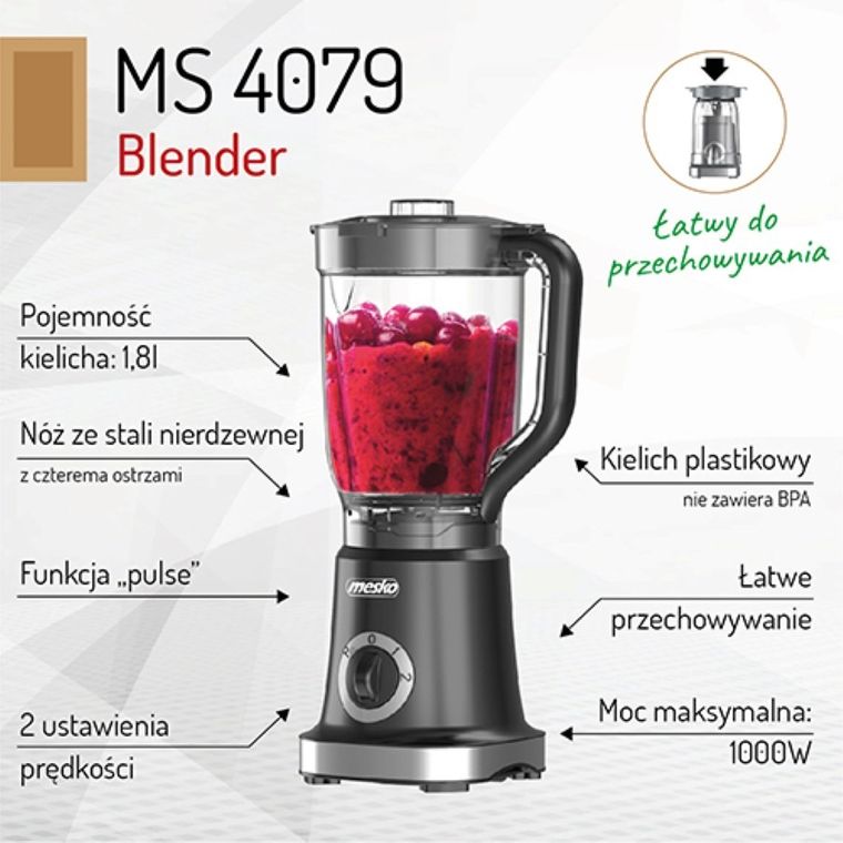 Mesko, blender kielichowy, MS 4079, black