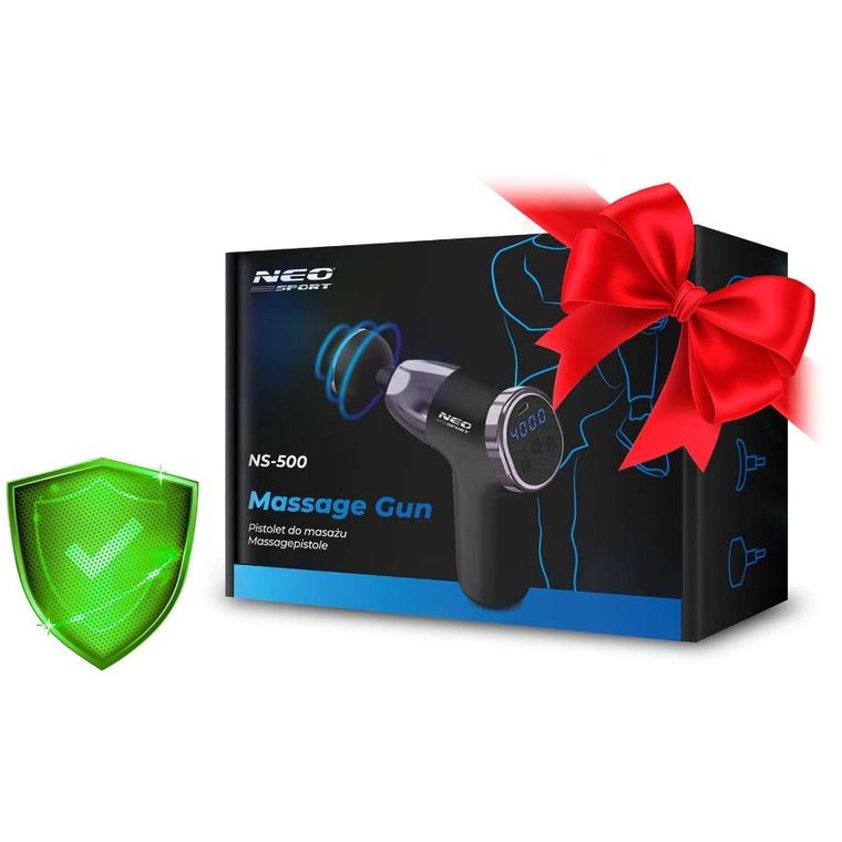 Neo-Sport, pistolet do masażu ciała, 8 nakładek, czarny
