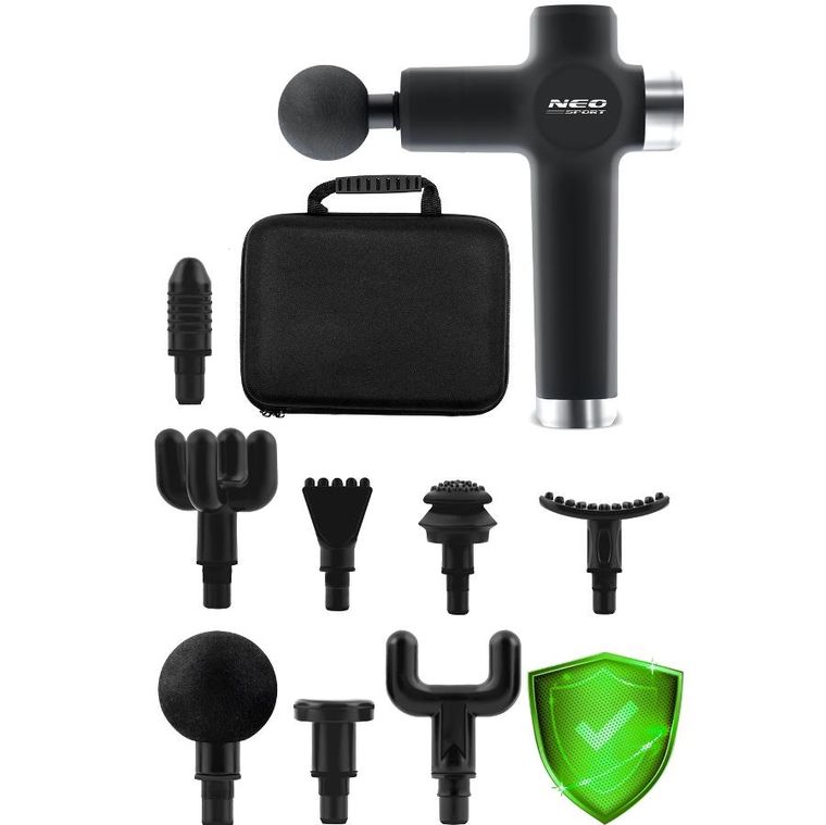 Neo-Sport, pistolet do masażu ciała 8 nakładek, czarny, NS-501