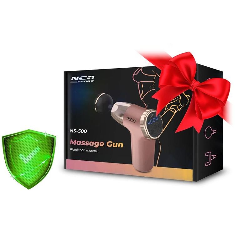 Neo-Sport, pistolet do masażu ciała, 8 nakładek, różowy, NS-500