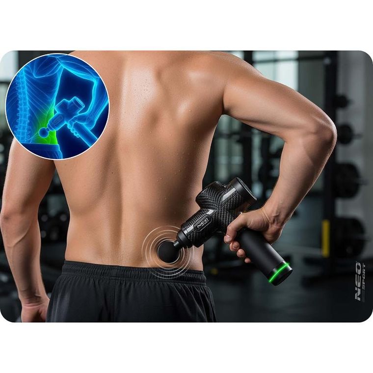 Neo-Sport, pistolet do masażu ciała, czarny, 9 nakładek, NS-503