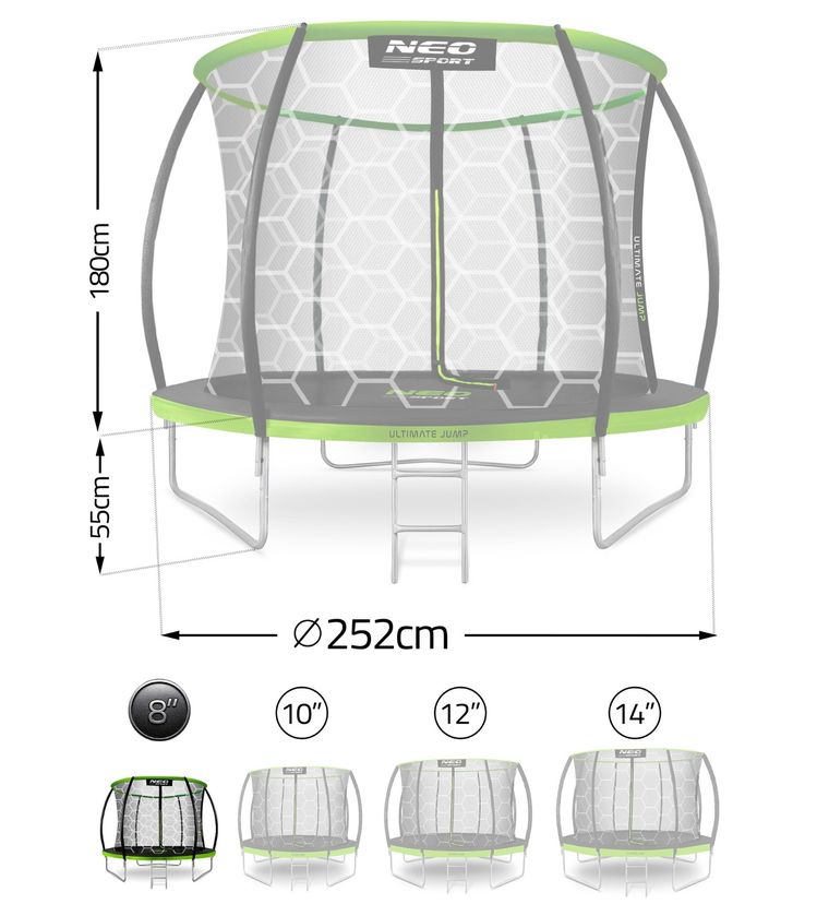 Neo-Sport, trampolina ogrodowa, profilowana, z siatką wewnętrzną, 8ft/252 cm