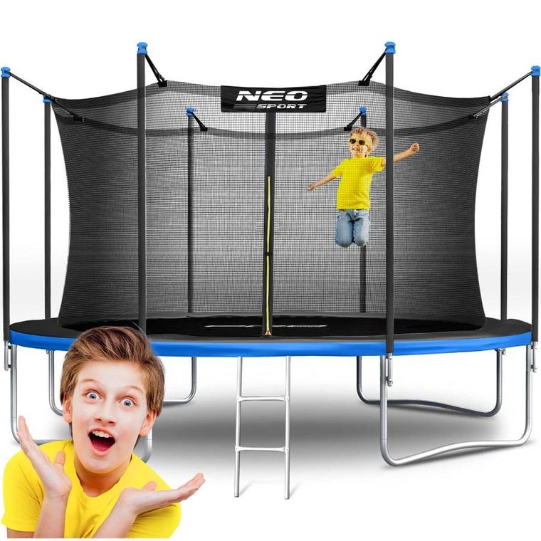 Neo-Sport, trampolina ogrodowa z siatką wewnętrzną i drabinką, 12ft/374 cm