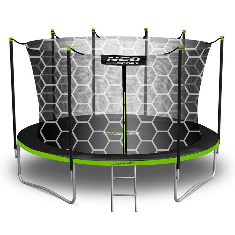 Neo-Sport, trampolina ogrodowa z siatką wewnętrzną i drabinką, 12ft/374 cm