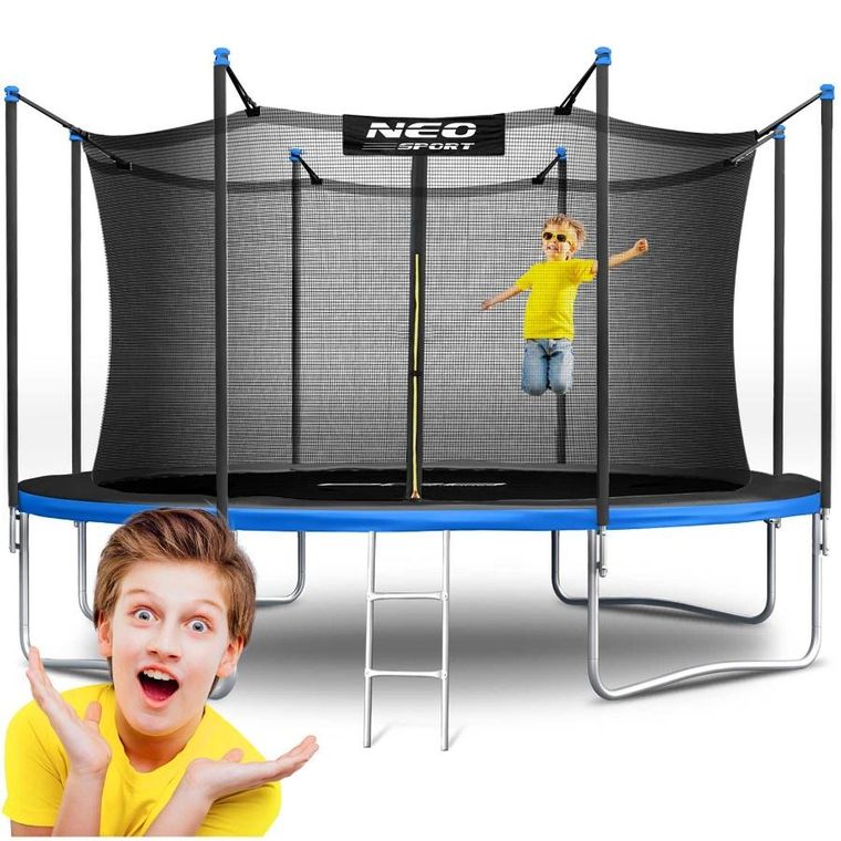 Neo-Sport, trampolina ogrodowa z siatką wewnętrzną i drabinką, 14ft/435 cm