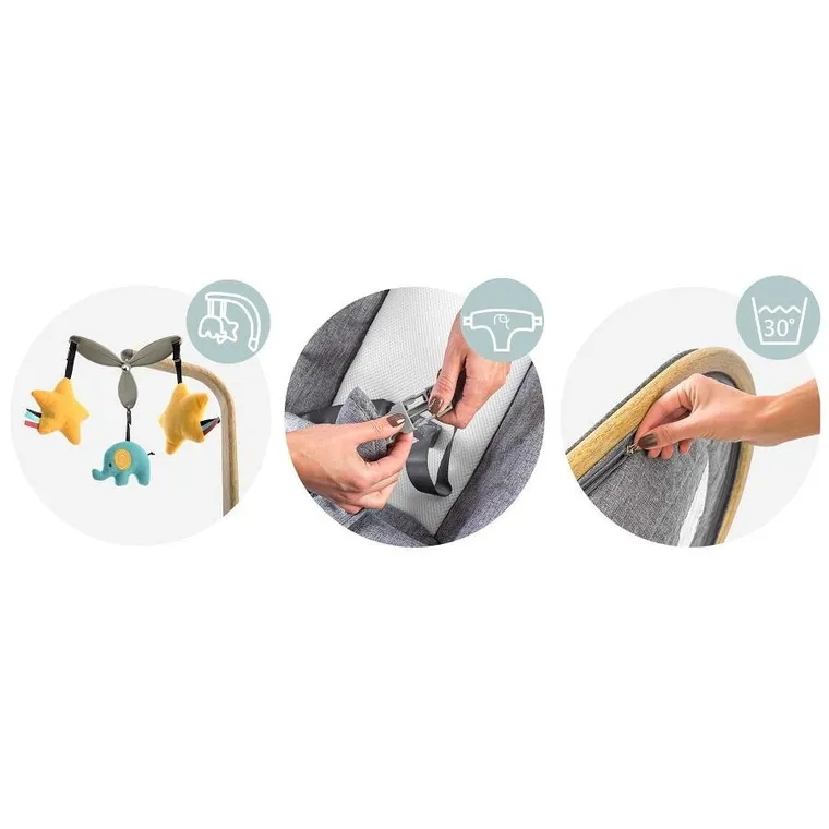 Nukido, leżaczek bujaczek z zabawkami NK-53, szary