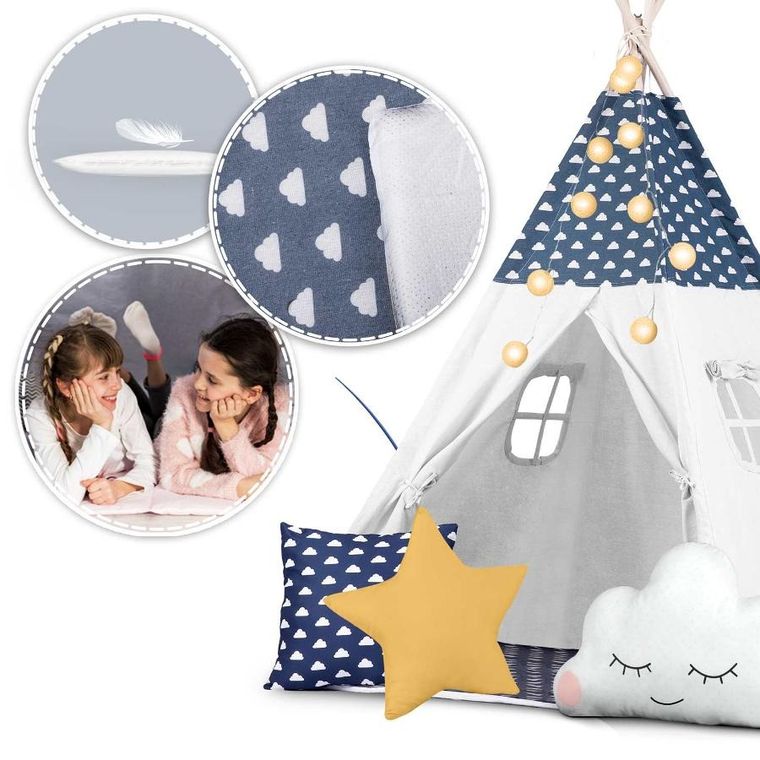 Nukido, namiot tipi dla dzieci ze światełkami, granatowy