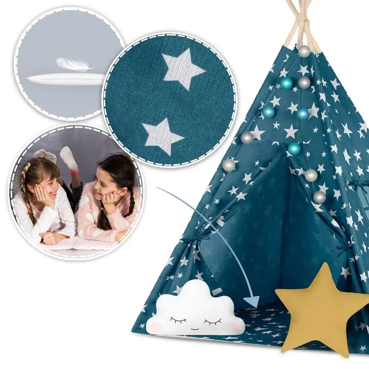 Nukido, namiot tipi dla dzieci ze światełkami, niebieski