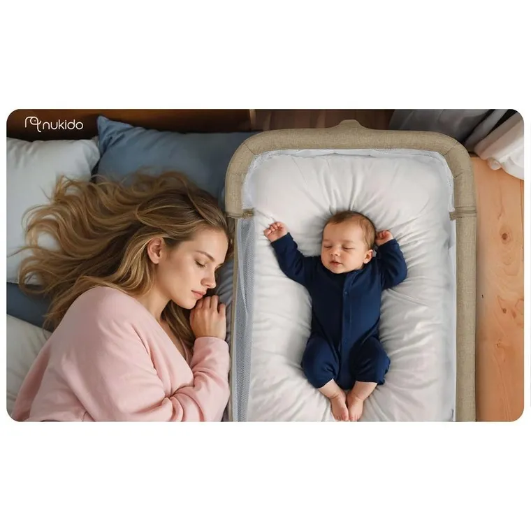 Nukido, NK-243, łóżeczko turystyczne składane, dostawka, beżowe