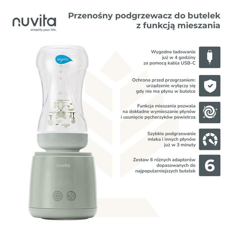 Nuvita, Warm'n'Mix, przenośny podgrzewacz do butelek z mlekiem dla niemowląt