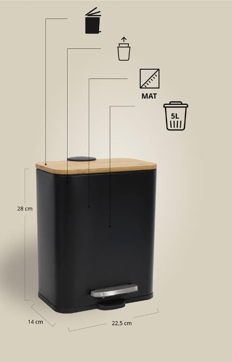 Nuxio, Zetru, wąski kosz łazienkowy z bambusem, 5l