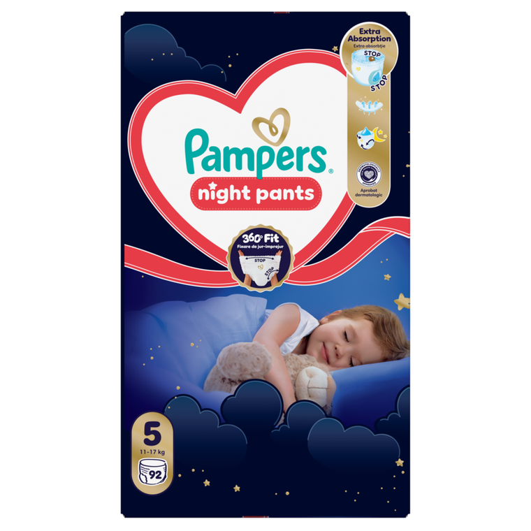 Pampers, Night, pieluchomajtki, rozmiar 5, 11-17kg, 92 szt.