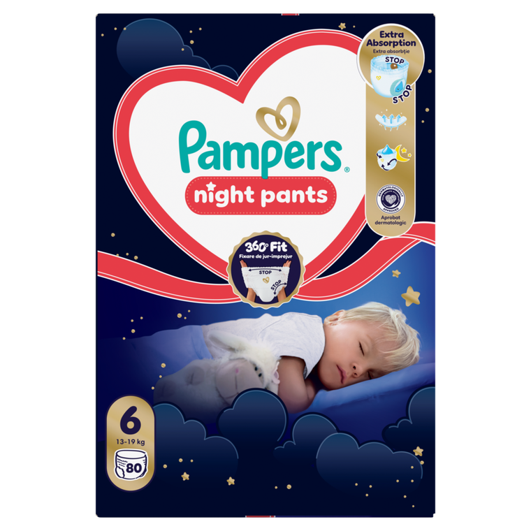 Pampers, Night, pieluchomajtki, rozmiar 6, 13-19kg, 80 szt.
