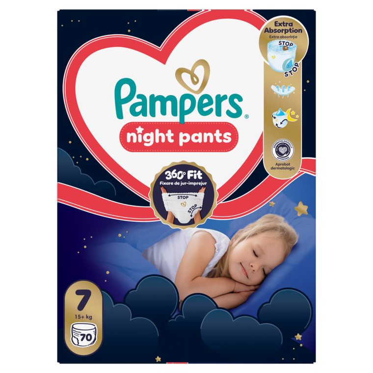 Pampers, Night, pieluchomajtki, rozmiar 7, 15kg+, 70 szt.