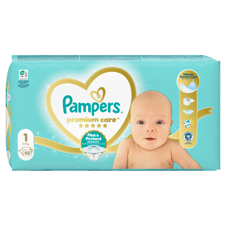 Pampers, Premium Care, pieluchy jednorazowe, rozmiar 1, 2-5kg, 50 szt.