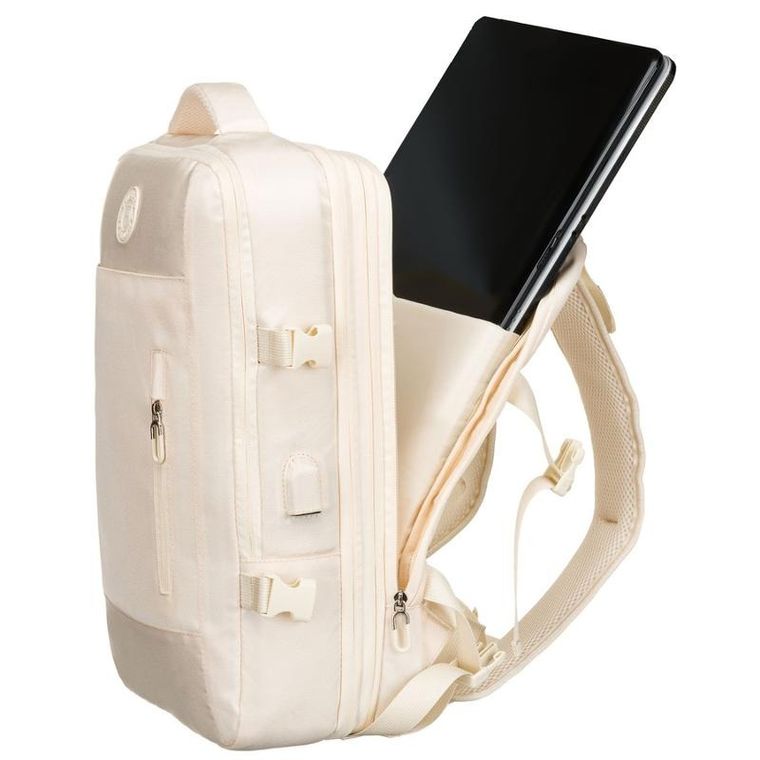 Peterson, plecak podróżny z siatkowaną przegrodą i paskami kompresyjnymi, ecru