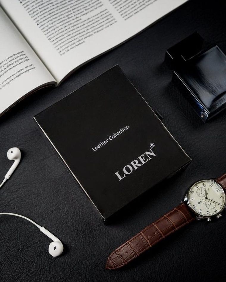 Pionowe, skórzane etui na karty z zapinką i kieszenią na banknoty, Loren