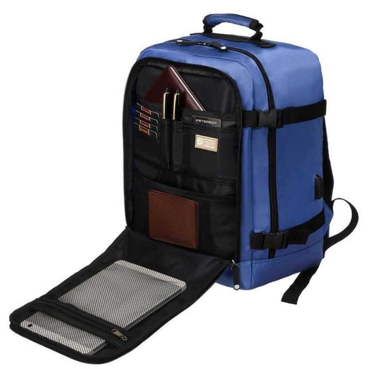 Plecak podróżny, bagaż podręczny do samolotu, niebieski, Peterson