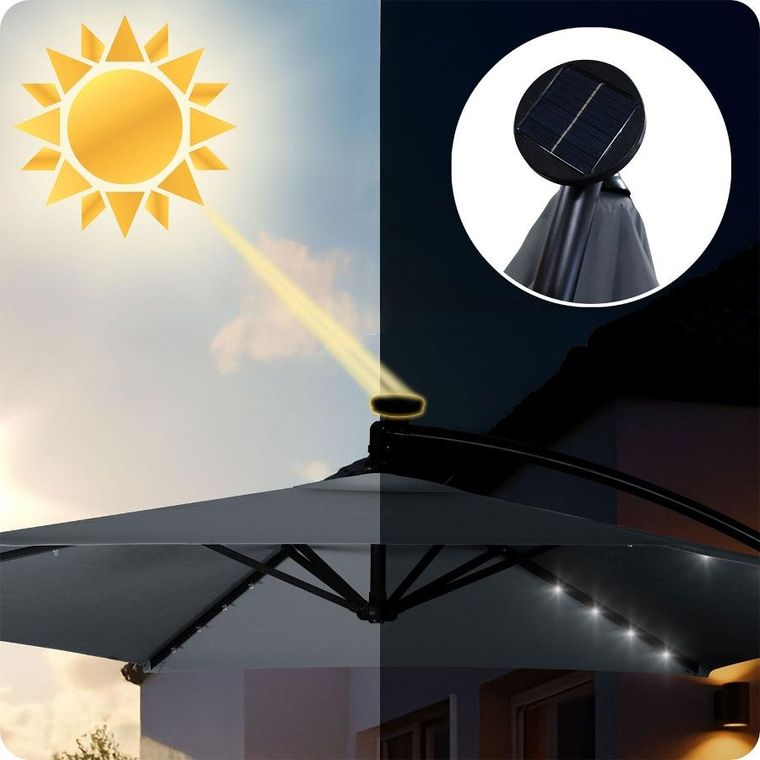 Plonos, parasol ogrodowy, składany, 6 segmentowy, z pokrowcem, 350 cm i lampkami, PL-882