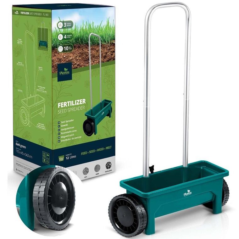 Plonos, siewnik do trawy, nasion, rozsiewacz nawozu, ręczny, 12l, PL-980