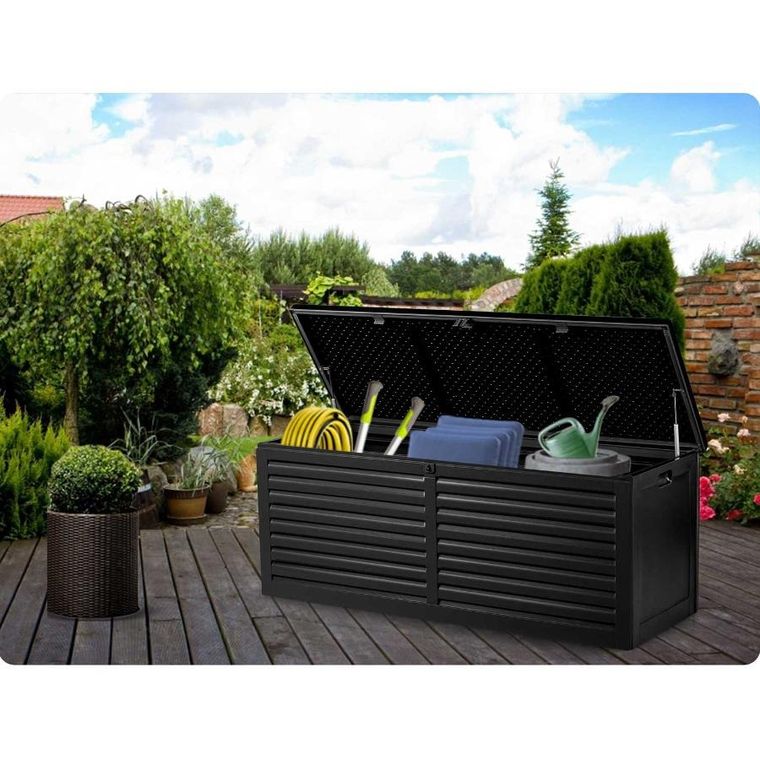 Plonos, skrzynia ogrodowa, czarna, 143,5-57-53,5 cm, 390l
