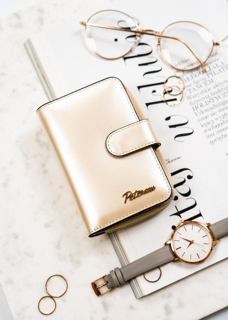 Portfel, beżowy, skórzany, Peterson