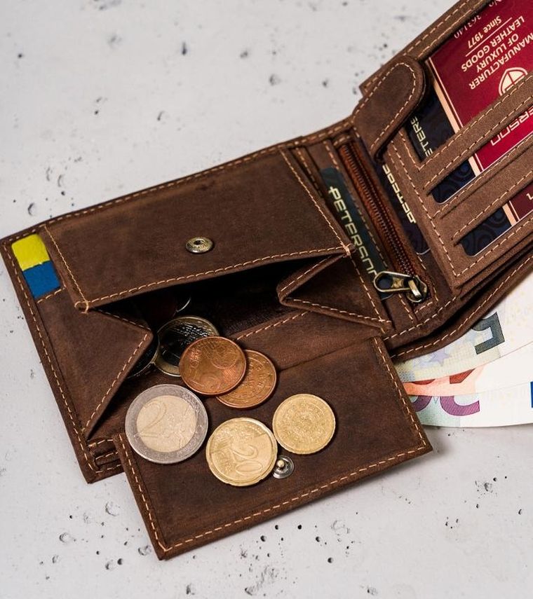 Portfel, brązowy, skórzany, Peterson