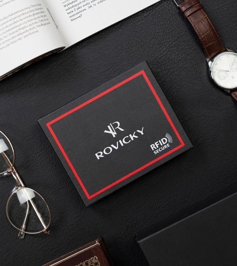Portfel, brązowy, skórzany, RFID, Rovicky
