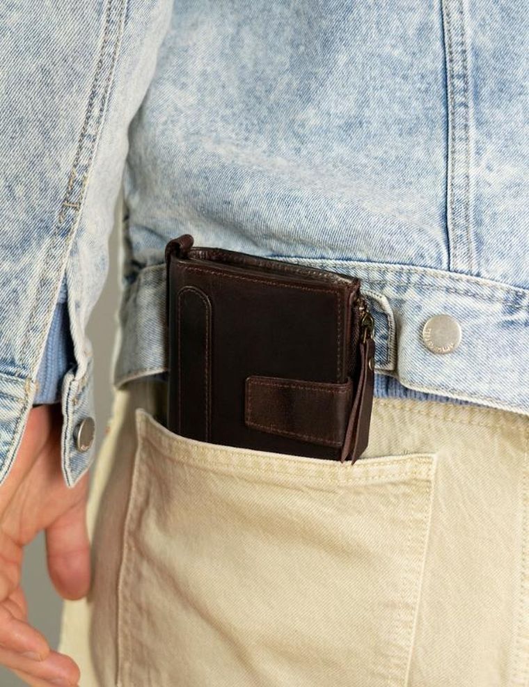 Portfel, brązowy, skórzany, RFID, Rovicky