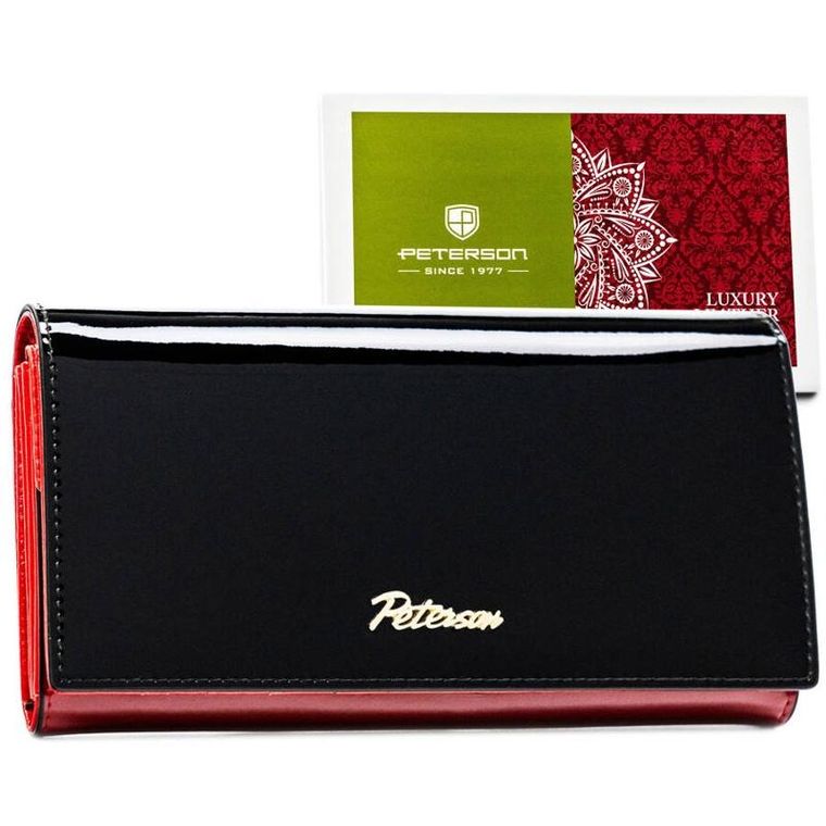 Portfel, czarno-czerwony, skórzany, Peterson