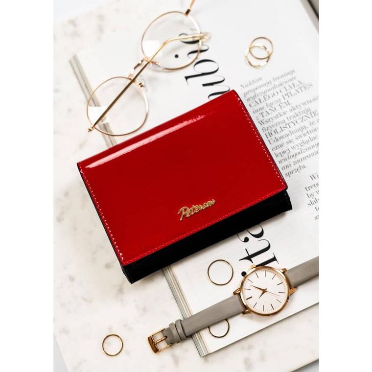 Portfel, czarno-czerwony, skórzany, Peterson