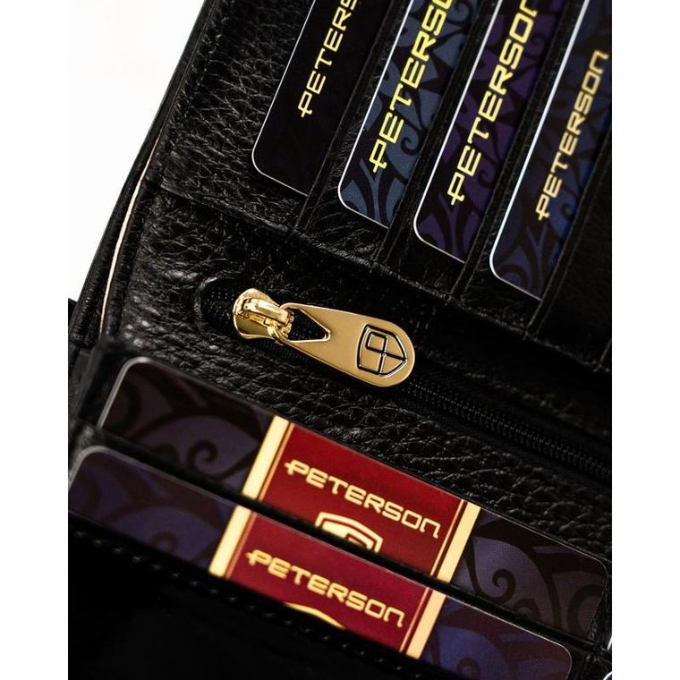 Portfel, czarno-złoty, skórzany, Petereson