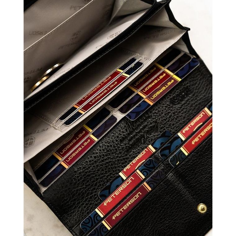 Portfel, czarno-złoty, skórzany, RFID, Peterson