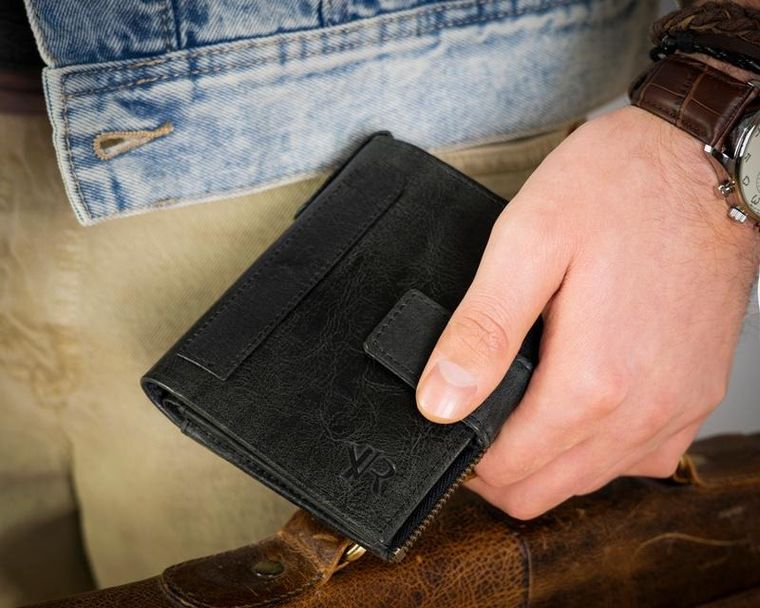 Portfel, czarny, skórzany, RFID, Rovicky