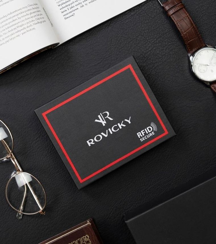 Portfel, czarny, skórzany, RFID, Rovicky