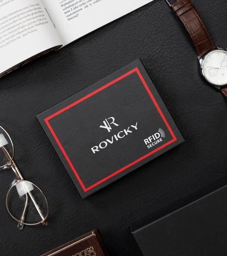 Portfel, czarny, skórzany, RFID, Rovicky