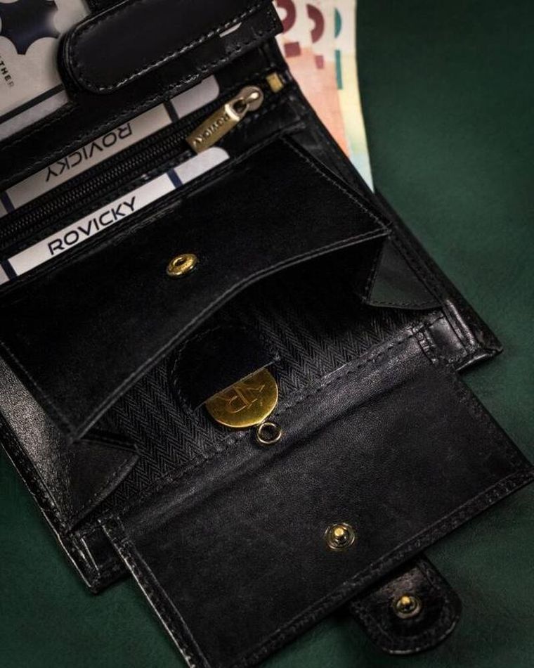 Portfel, czarny, skórzany, RFID, Rovicky