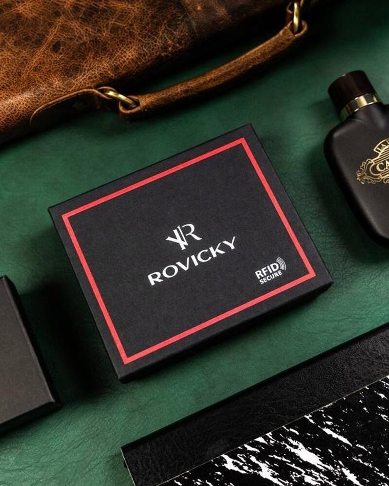 Portfel, czarny, skórzany, RFID, Rovicky