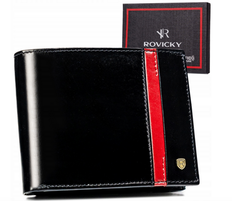 Portfel, czarny, skórzany, RFID, Rovicky