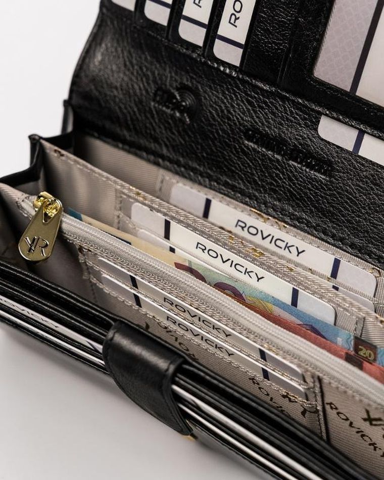 Portfel, czarny, skórzany, Rovicky