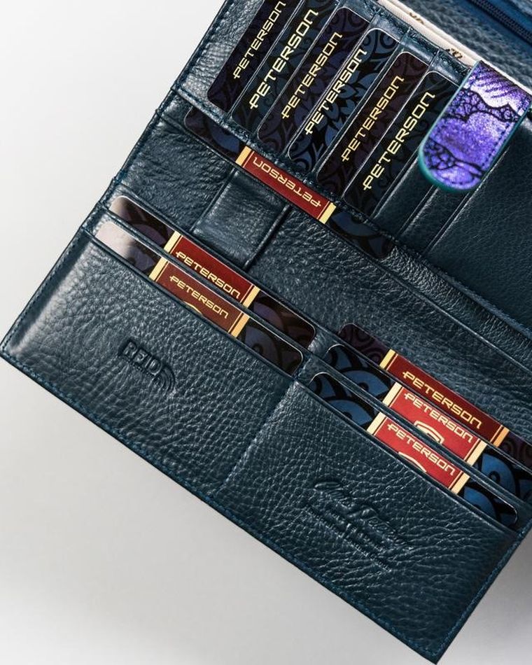 Portfel, niebieski, skórzany, Peterson
