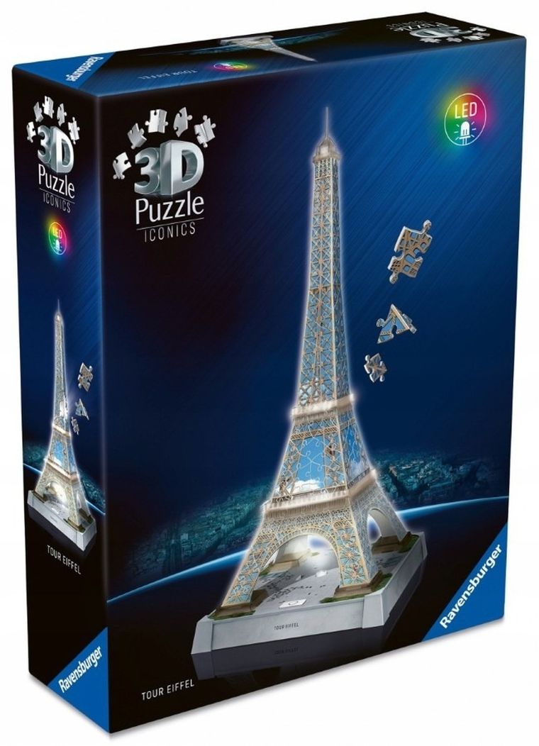 Ravensburger, Iconics, Wieża Eiffla, puzzle 3D LED, 224 elementy