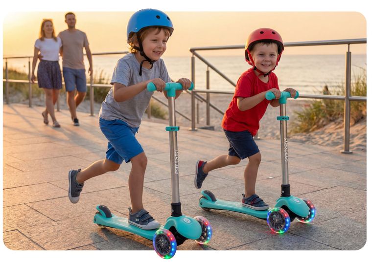 Ricokids, Glow, hulajnoga 3-kołowa, balansowa, świecąca w ciemności, turkusowa